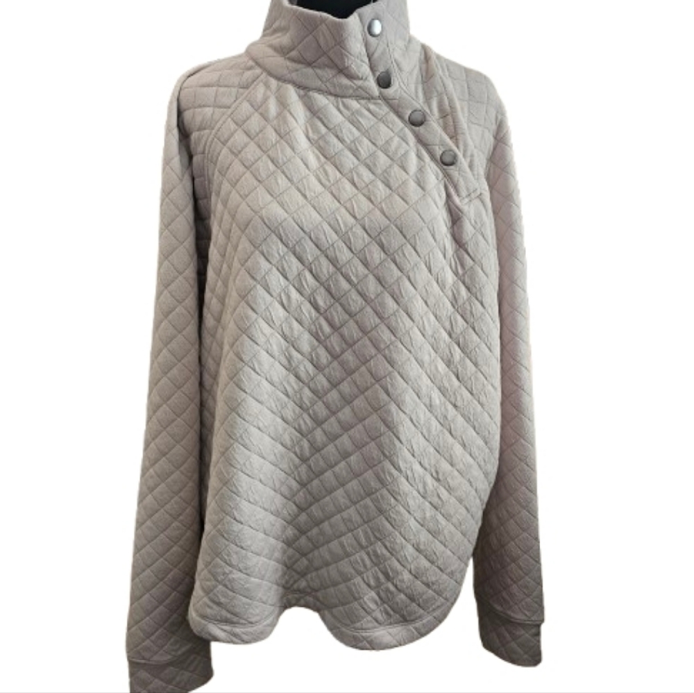 Cable & Gauge Quilted Cowl Neck Knit Top  - Light Tan